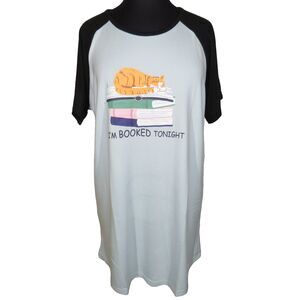 Lissome Hacci Knit Cat Books Graphic Short Nightgown Sleep Shirt Plus Size 2X